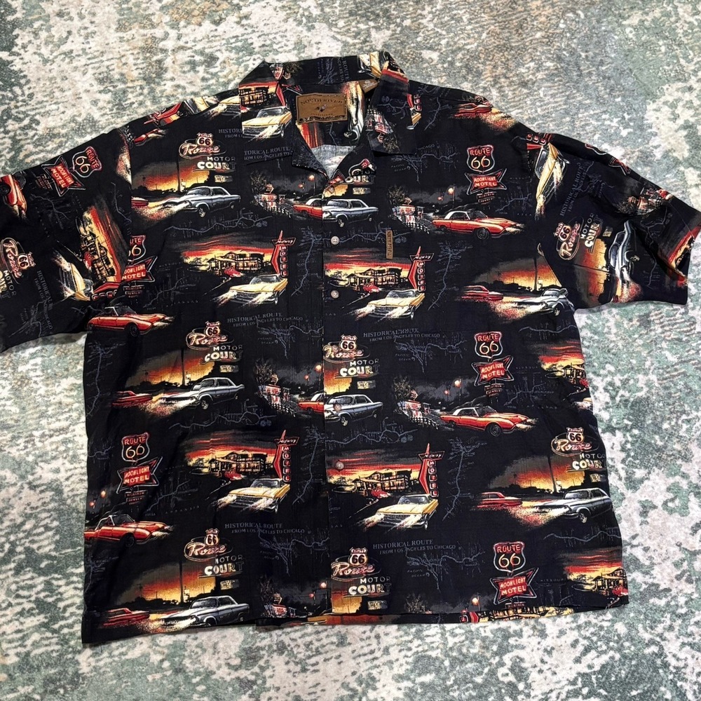 North River Shirt Mens XXLarge Hot Rod Route 66 All Over Print Button Up‎